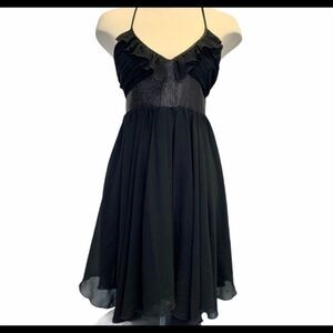 Tea F Black ruffle frill sequin halter top dress Sz L